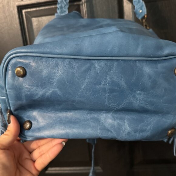 Genuine Leather Dark Teal Shoulder Bag with Tassels - Picture 3 of 4